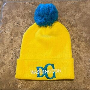 CITY HUNTER Yellow Washington D.C. Embroidery Beanie w/ Blue Pom-Pom-One Size